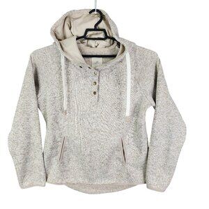 Womens Heather Beige Thread & Supply Hooded Sweater 1/4 Button Up Long Sleeve XL